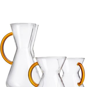 Three Cup Gold Glass Handle Set